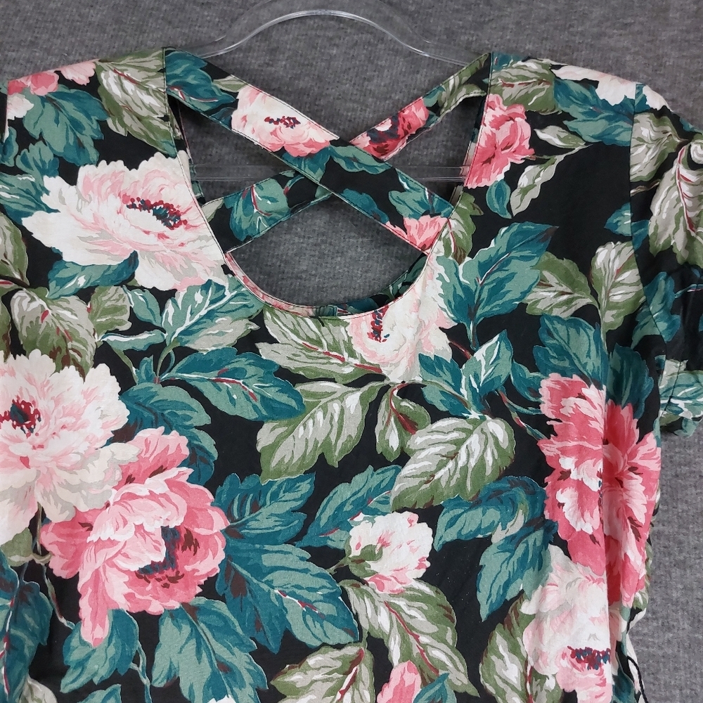 CAROL ANDERSON PETITES WOMENS VTG 90S BLACK FLORAL BELTED A LINE DRESS SZ 14P - Picture 8 of 15